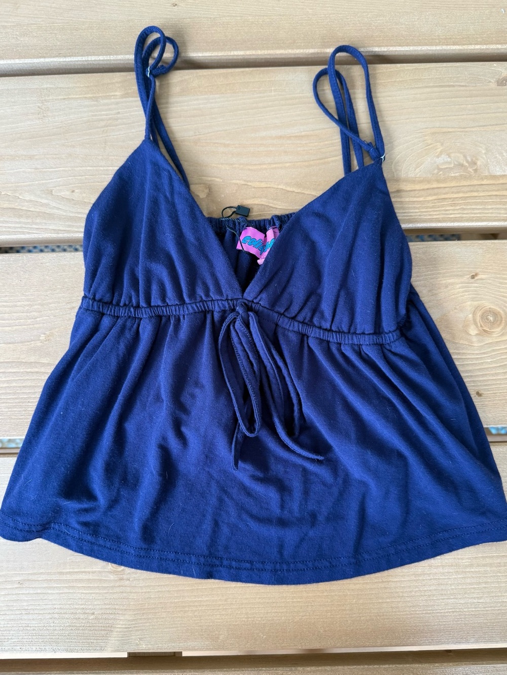 Edikted Navy Blue Double-Strap V-Neck Tie-Front Tank